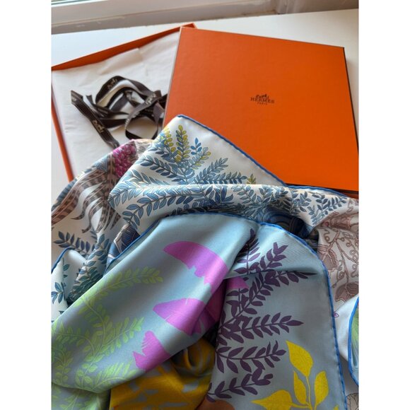 Hermes Accessories - NWT Hermes Reversible 100% Silk Scarf, 90cm, Faivre Design, Double Face, Blue
